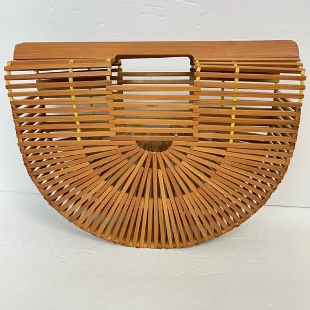 NWOT Bamboo Basket Handbag Natural Tan Woven Purse Summer Tote